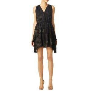 NWT Derek Lam 10 Crosby Black‎ Gold Striped Sleeveless Ruffle Dress Sz 0 Jackie